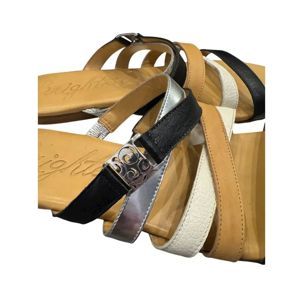 Brighton Capri Multicolor Leather Strappy Slide Sandals Black Tan Silver 9M